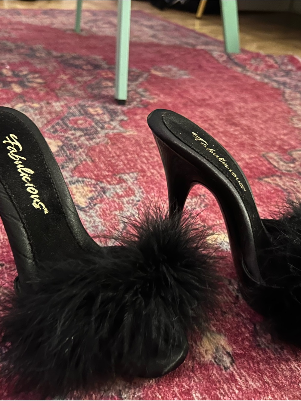 Y2K Black Feather Stiletto Mules 🖤 Size 7